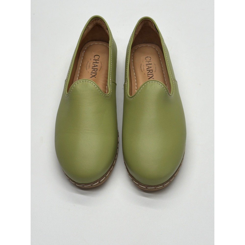 Charix Artisan Leather Loafers Lime Green Womens Slip On Flats Size 39 - Picture 8 of 12